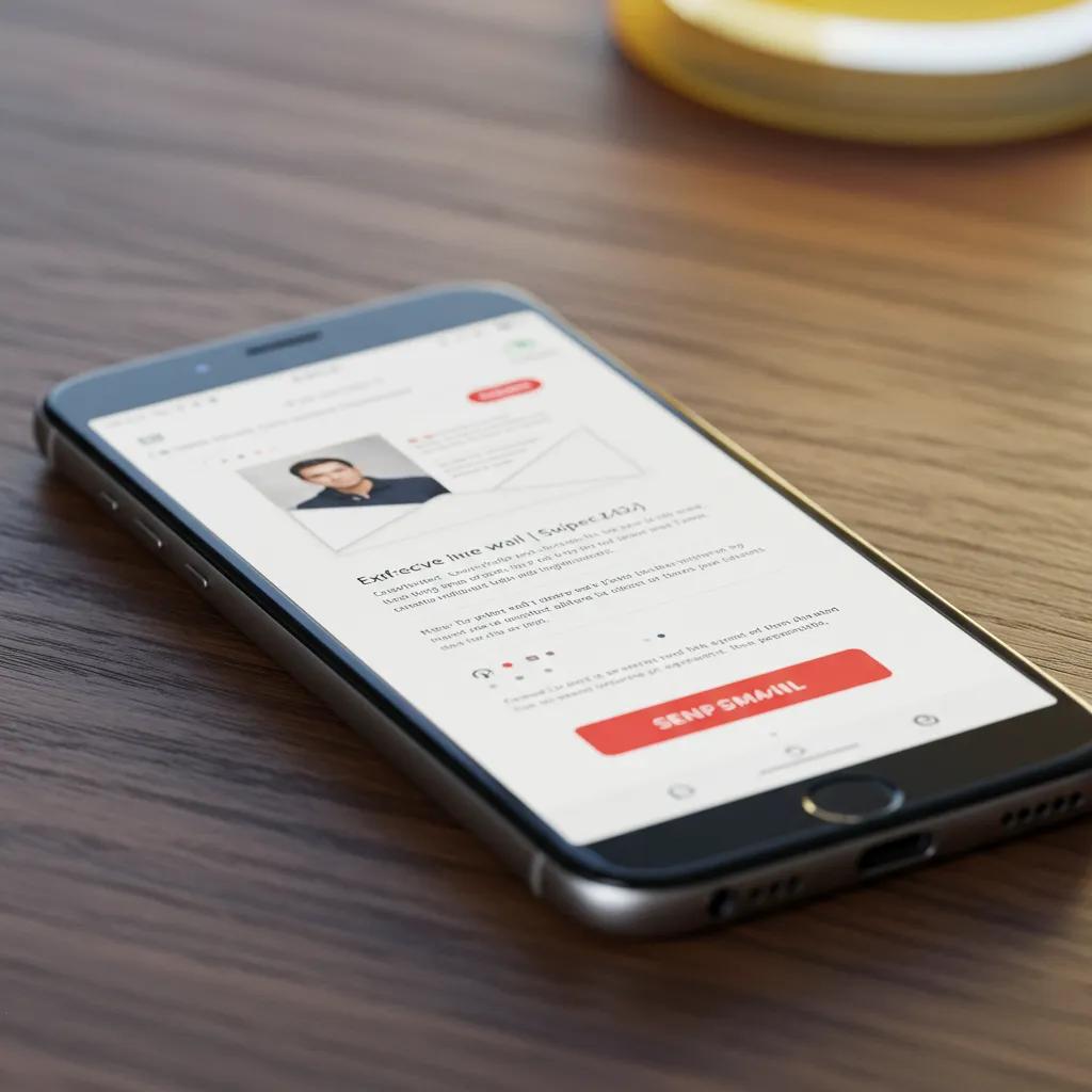 Close-up of a smartphone displaying an email with a compelling subject line and call-to-action button