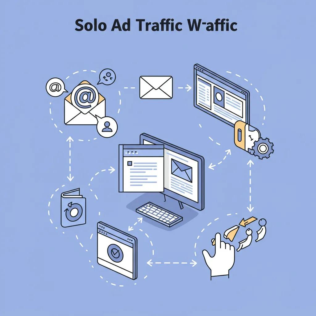 Flowchart illustrating the process of solo ad traffic from email to landing page