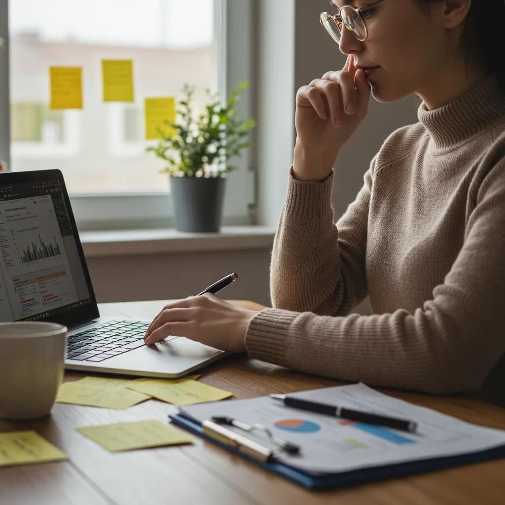 Marketer analyzing data in a cozy home office, representing strategies to maximize ROI from unique clicks traffic