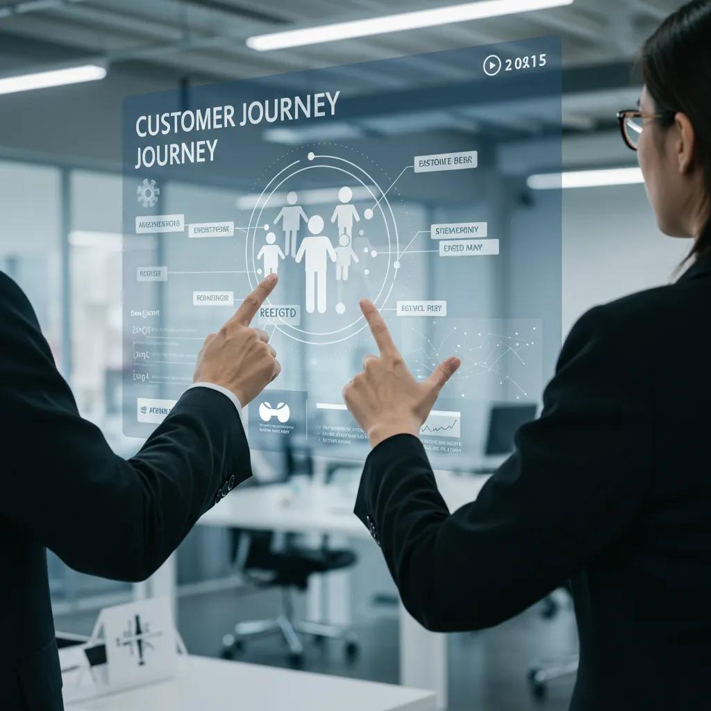 Professional analyzing a customer journey map in a modern office