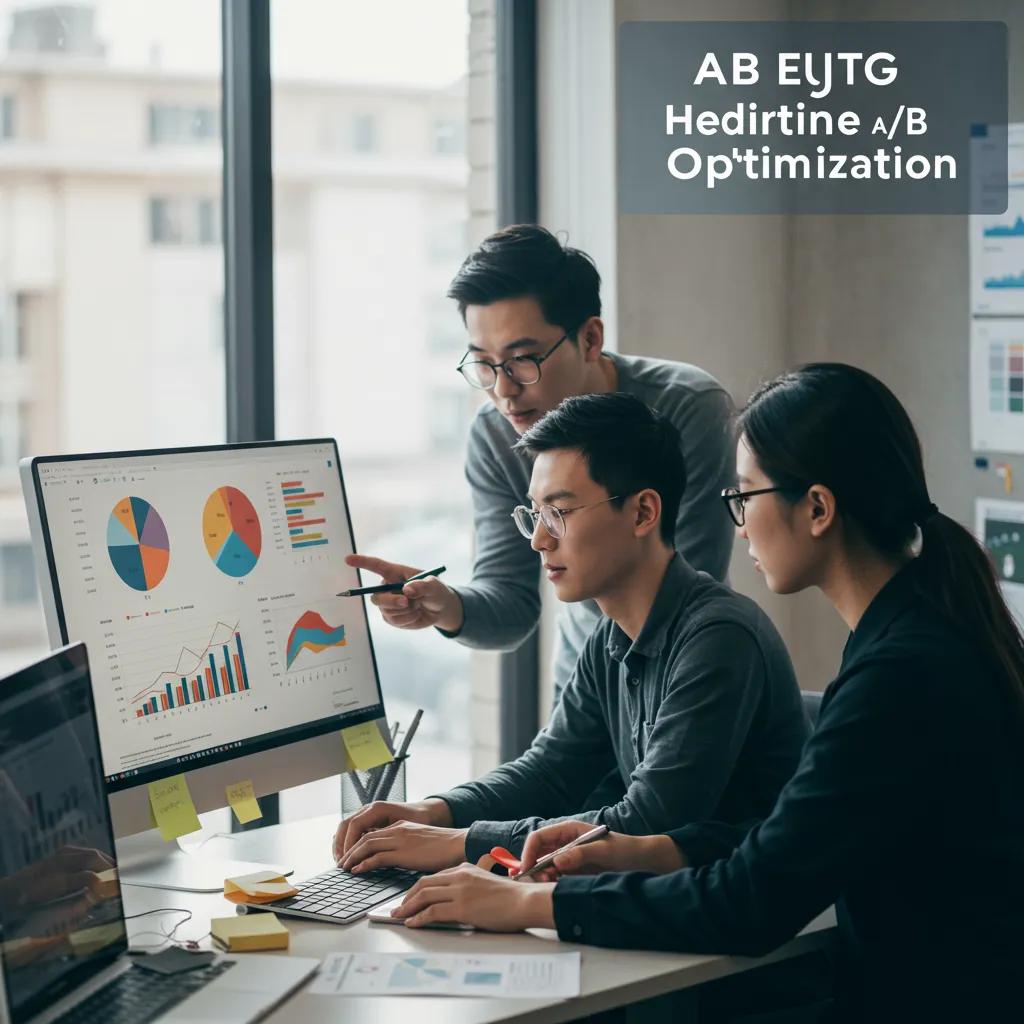 Team analyzing A/B test results for headline optimization in a modern office