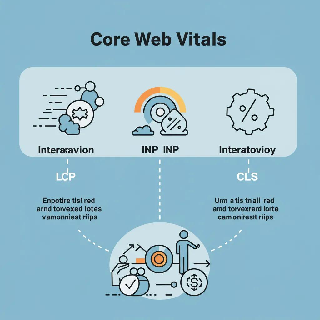 Visual representation of Core Web Vitals metrics: LCP, INP, and CLS