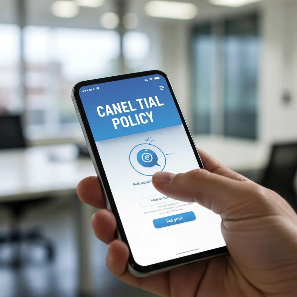 Close-up of smartphone displaying cancellation policy for solo ads