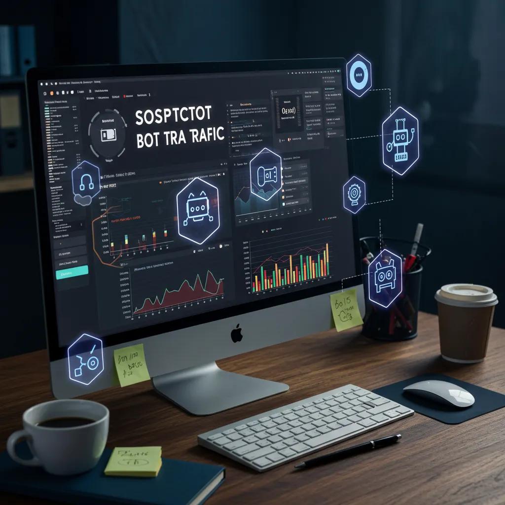 Computer screen showing suspicious traffic data indicating click fraud and bot traffic