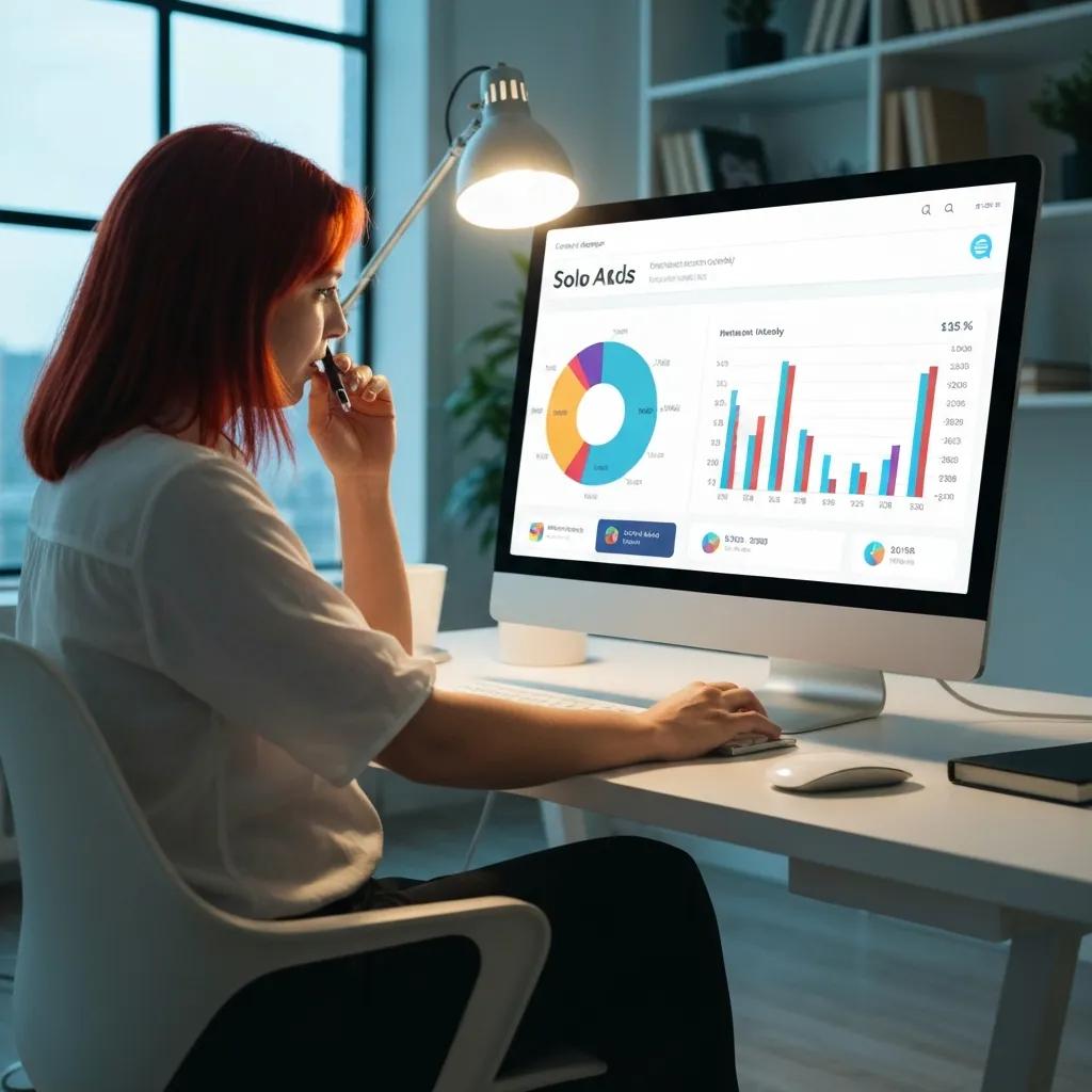 Digital marketer analyzing campaign metrics, showcasing the speed of solo ads in lead generation