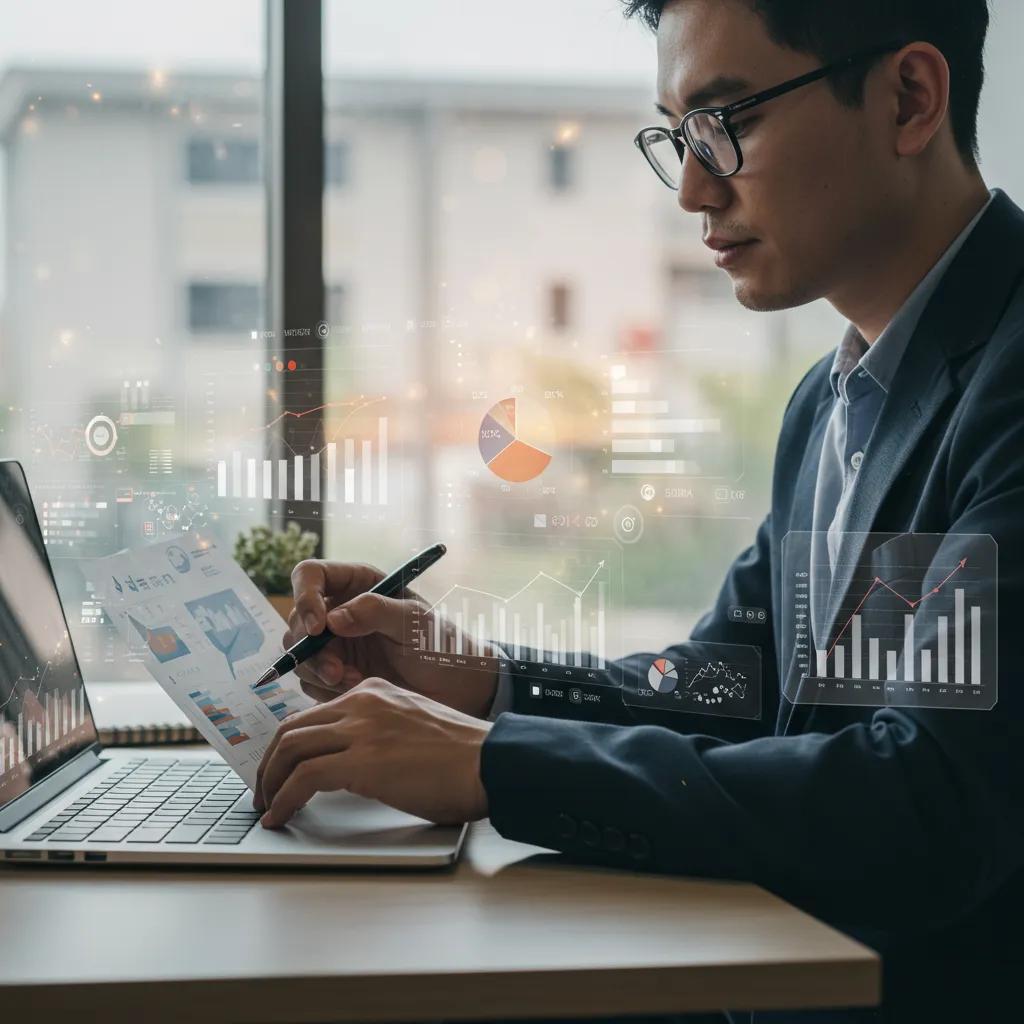 Digital marketing professional analyzing data for solo ad fraud prevention