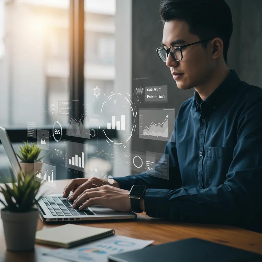 Digital marketing professional analyzing traffic data with fraud detection tools