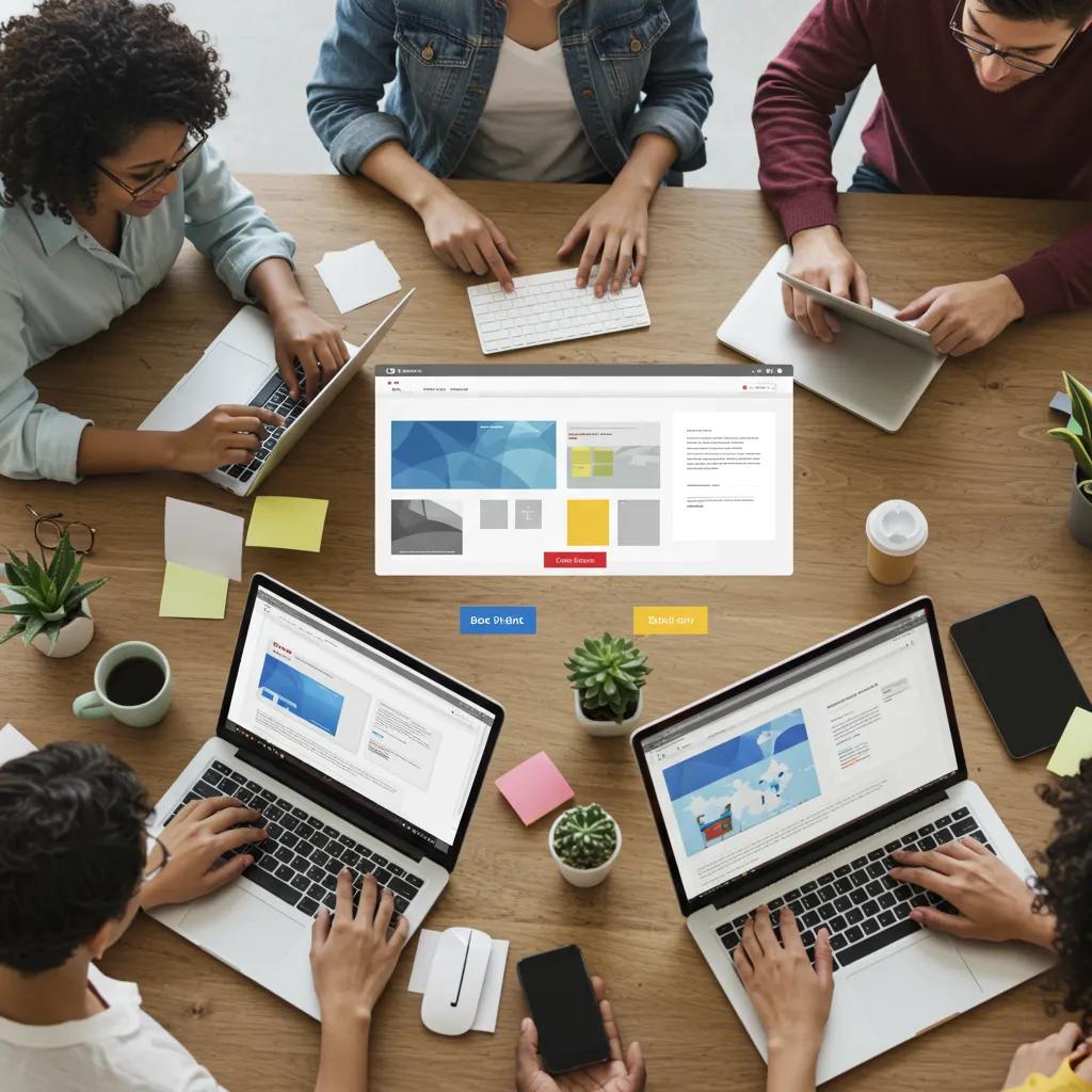 Diverse group of people engaging with a website on laptops and smartphones, representing real human traffic
