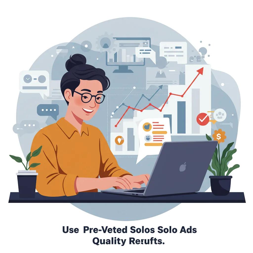 Marketer reviewing successful campaign results with pre-vetted solo ads