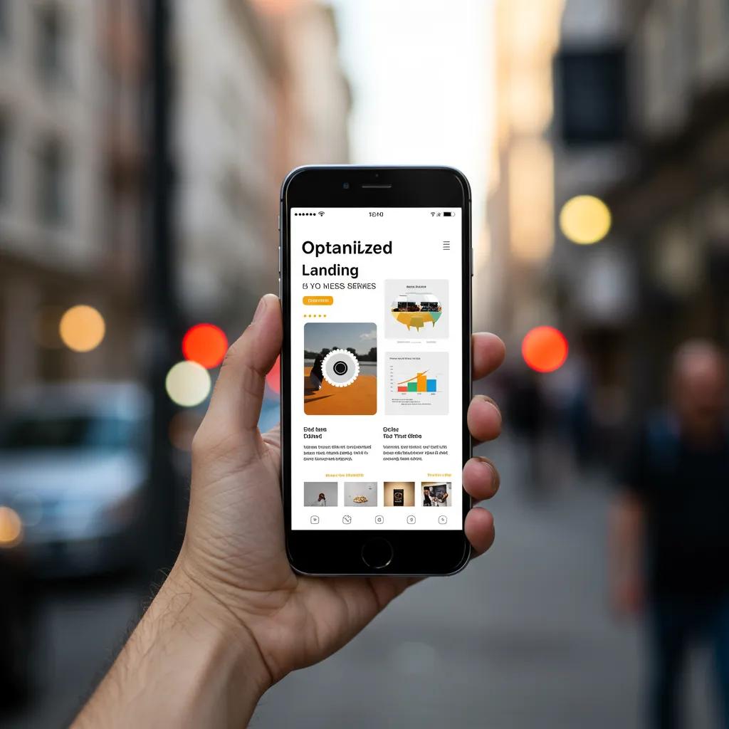 Mobile phone showcasing an optimized landing page for mobile traffic