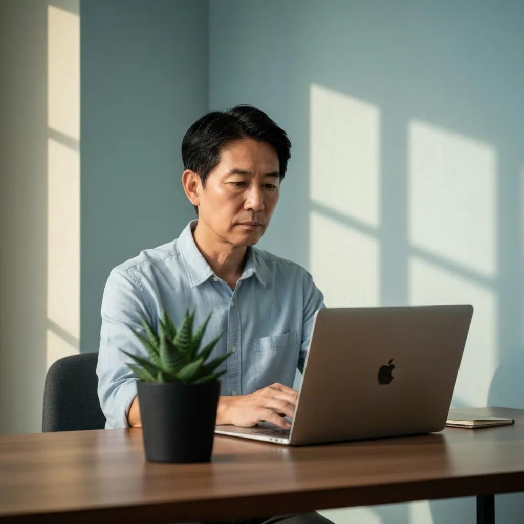 Person working on a laptop for solo ad marketing in a cozy workspace