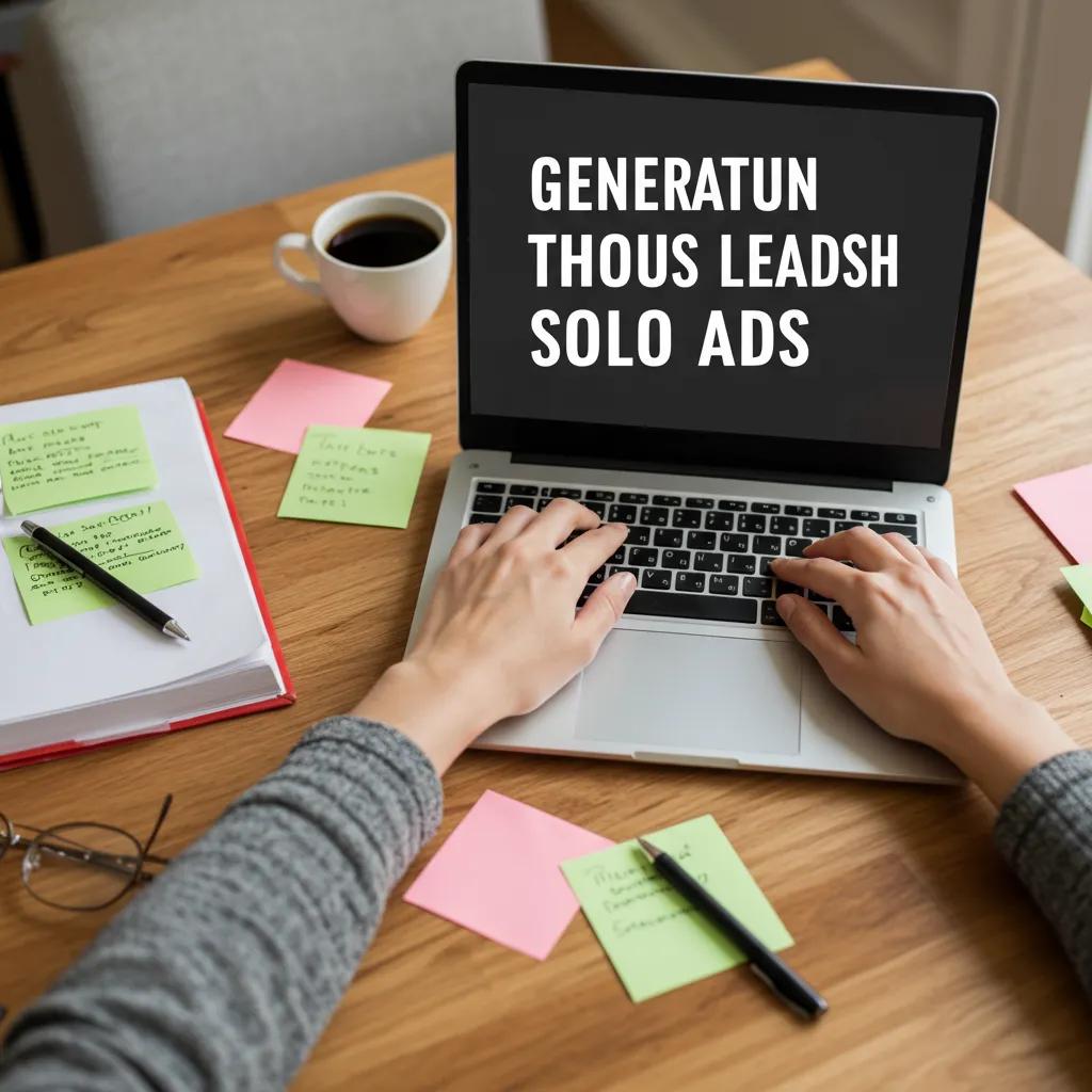 Person working on a laptop in a cozy home office, representing lead generation through solo ads