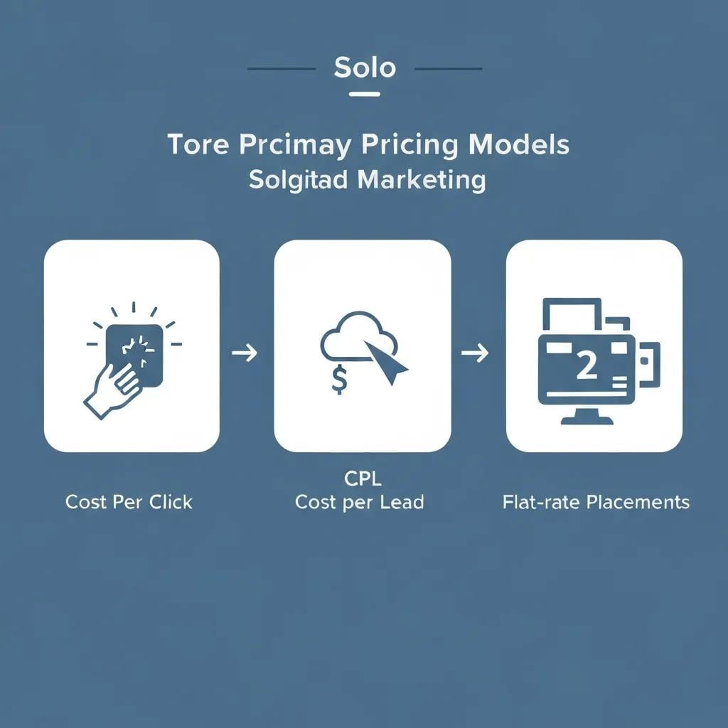 Visual representation of solo ad pricing models: CPC, CPL, and flat-rate placements